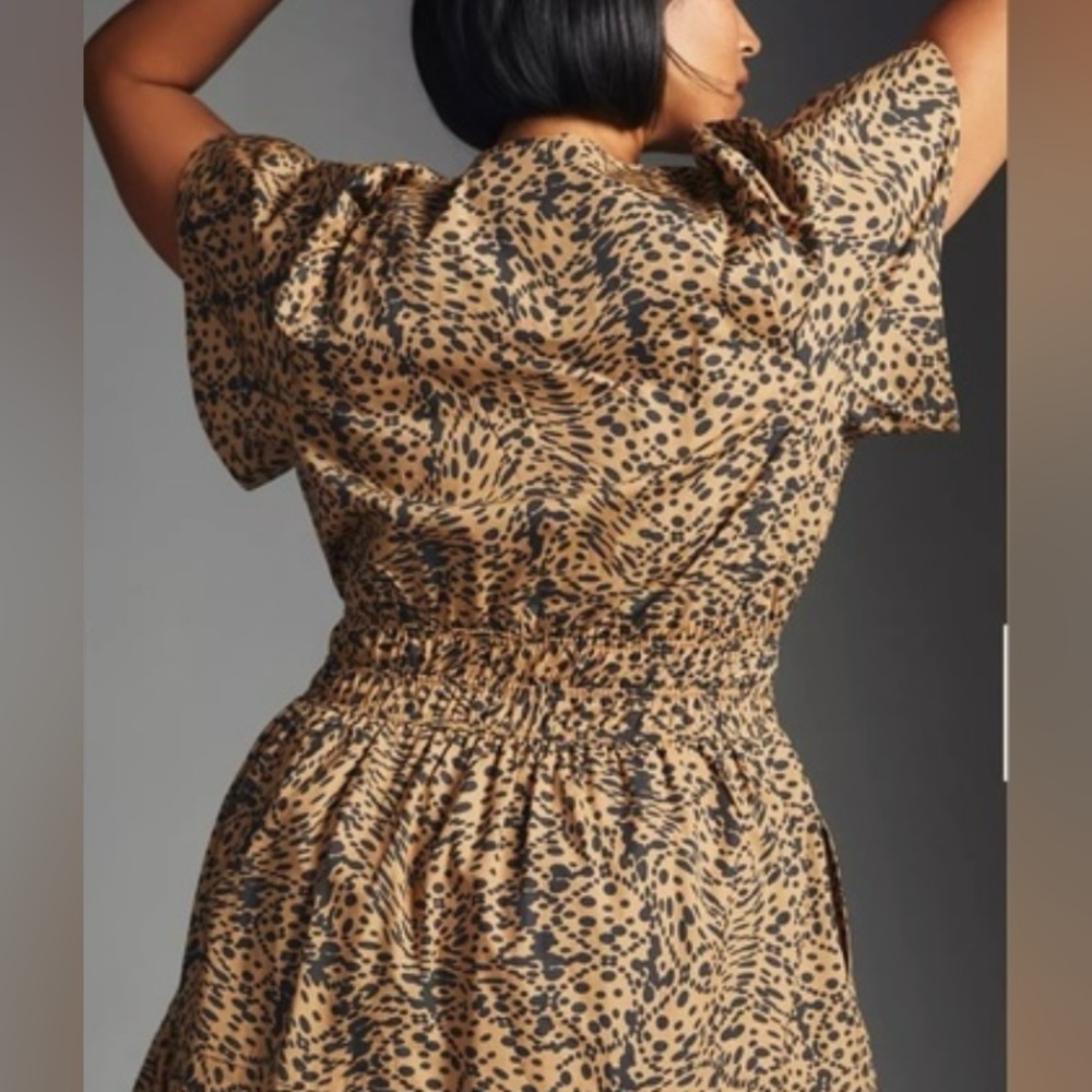 Anthropologie Somerset Animal Print Short Sleeve Mini Dress, Brown & Blk, Sz L - Picture 15 of 16